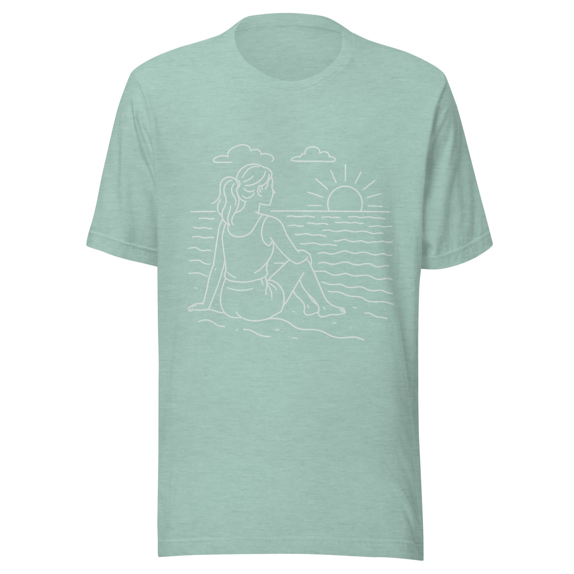 Beach Scene Unisex T-Shirt - Heather Prism Dusty Blue - The Elise Emporium