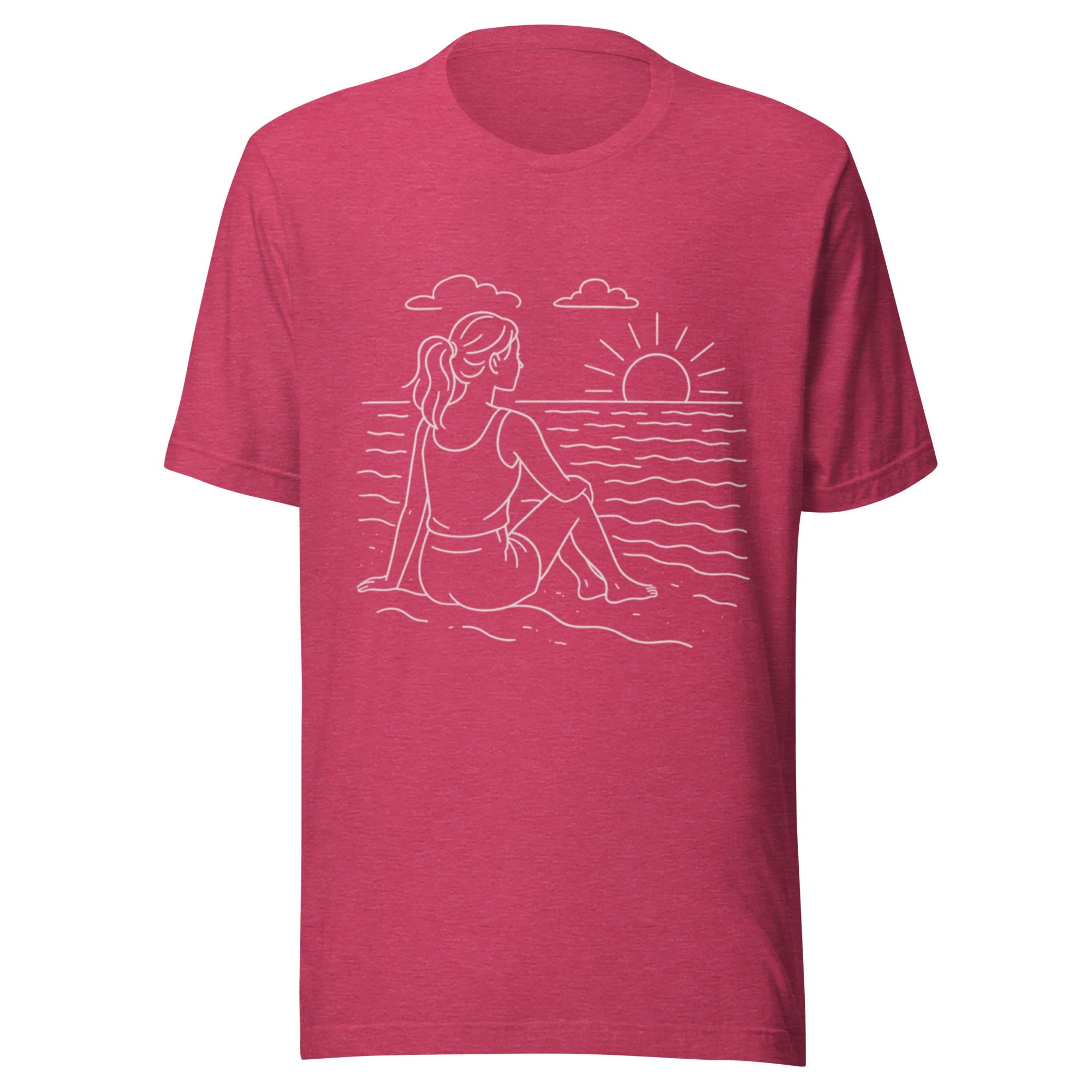Beach Scene Unisex T-Shirt - Heather Raspberry - The Elise Emporium
