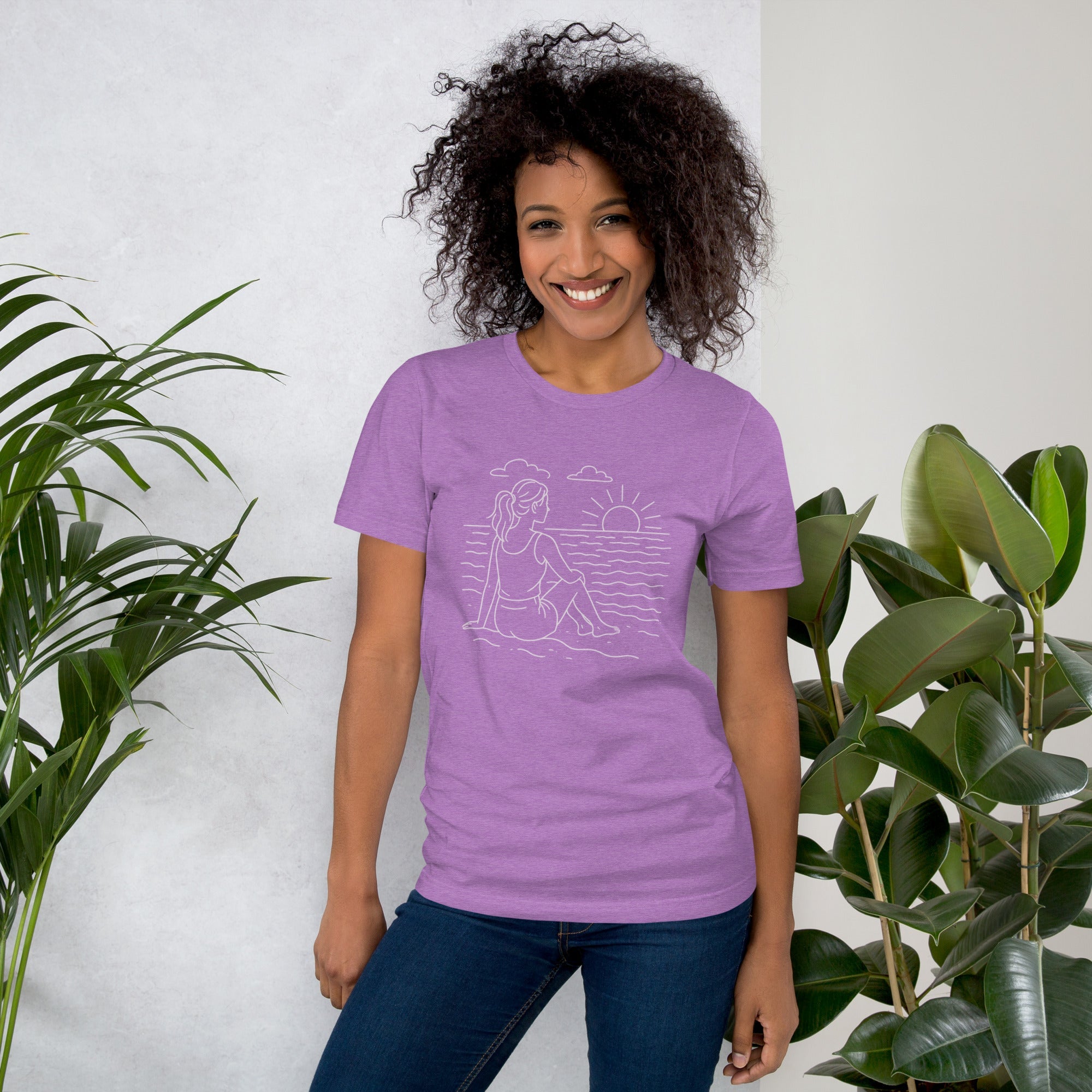 Beach Scene Unisex T-Shirt - Lilac - The Elise Emporium