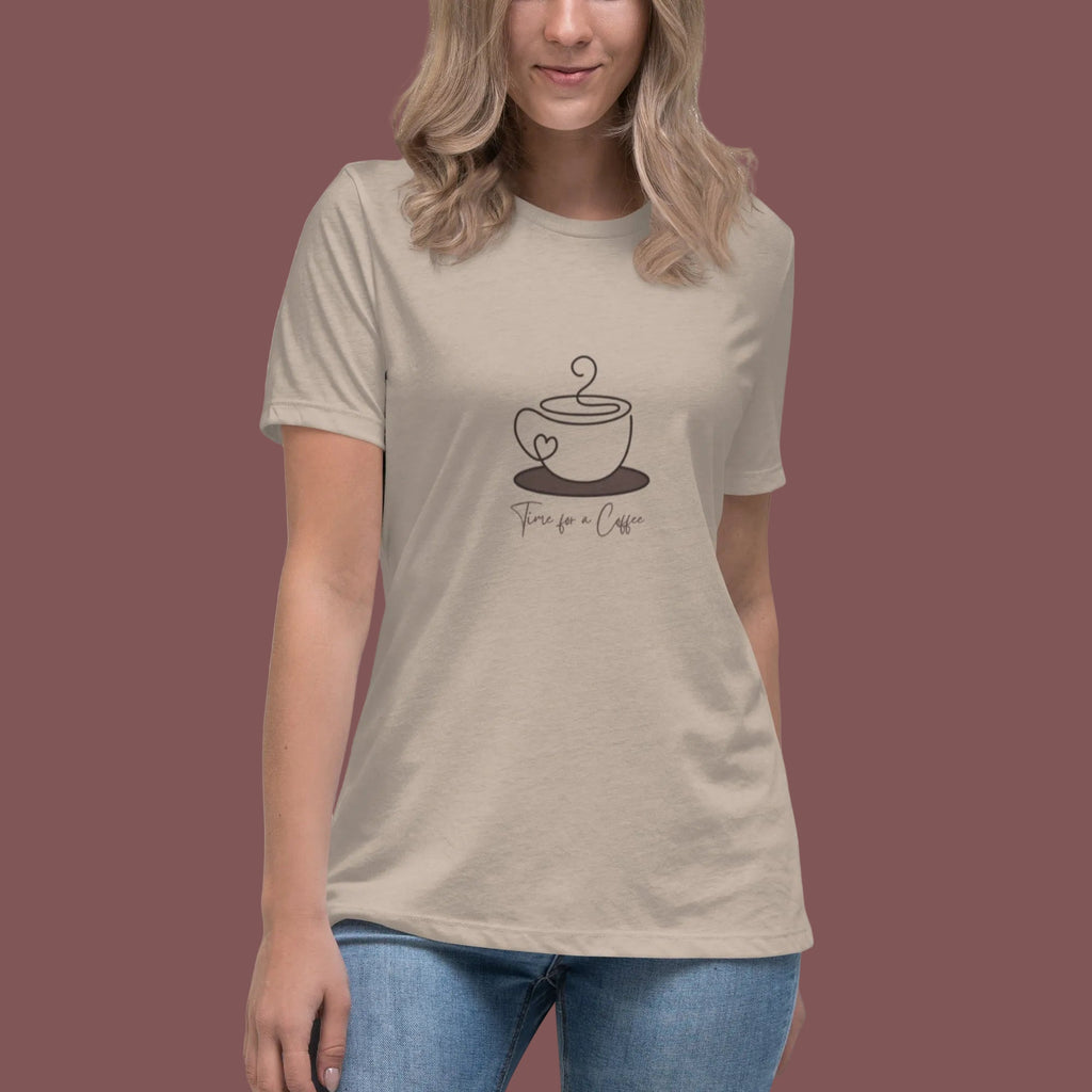 Coffee Line Art Women's Relaxed T-Shirt - Heather Stone - The Elise Emporium