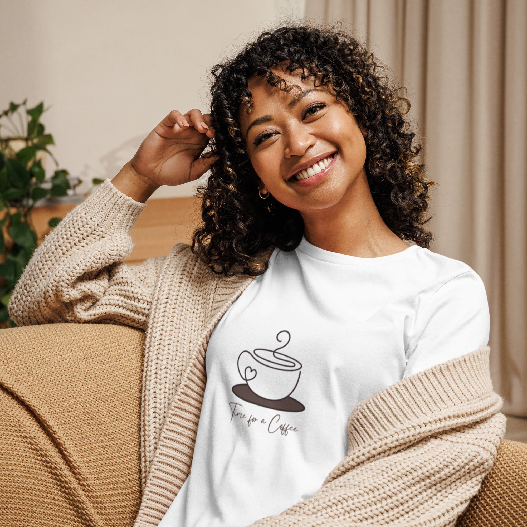 Coffee Line Art Women's Relaxed T-Shirt - White - The Elise Emporium