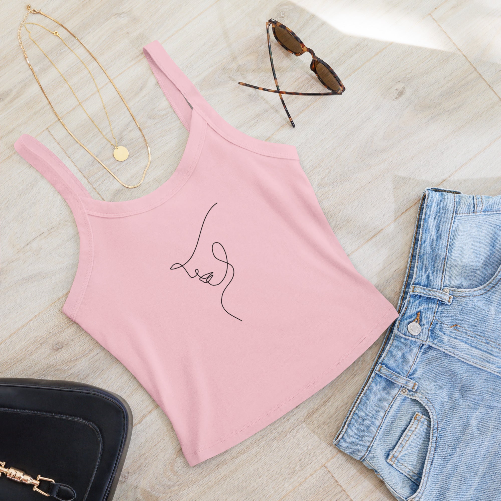 Line Art Face Tank Top - Solid Pink Blend - The Elise Emporium
