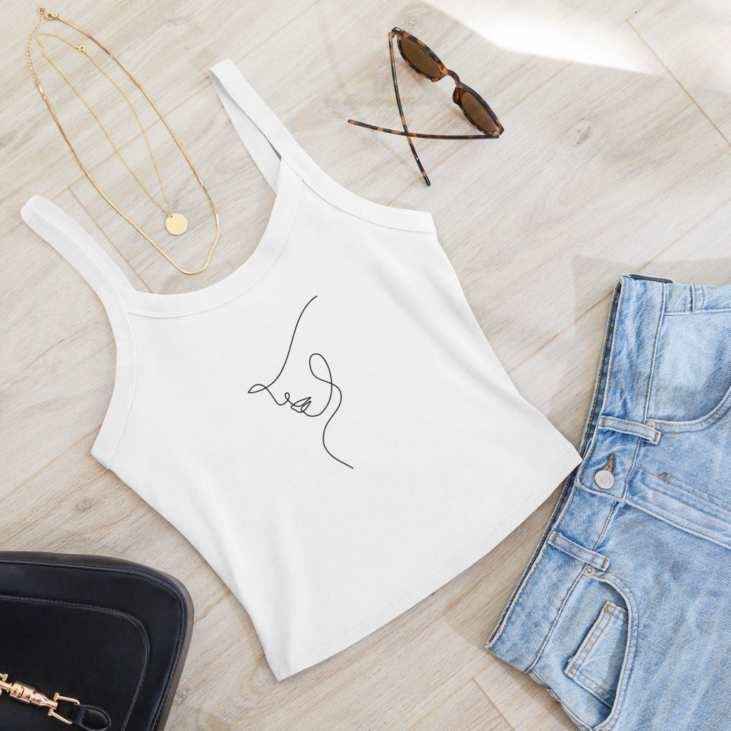 Line Art Face Tank Top - Solid White Blend - The Elise Emporium
