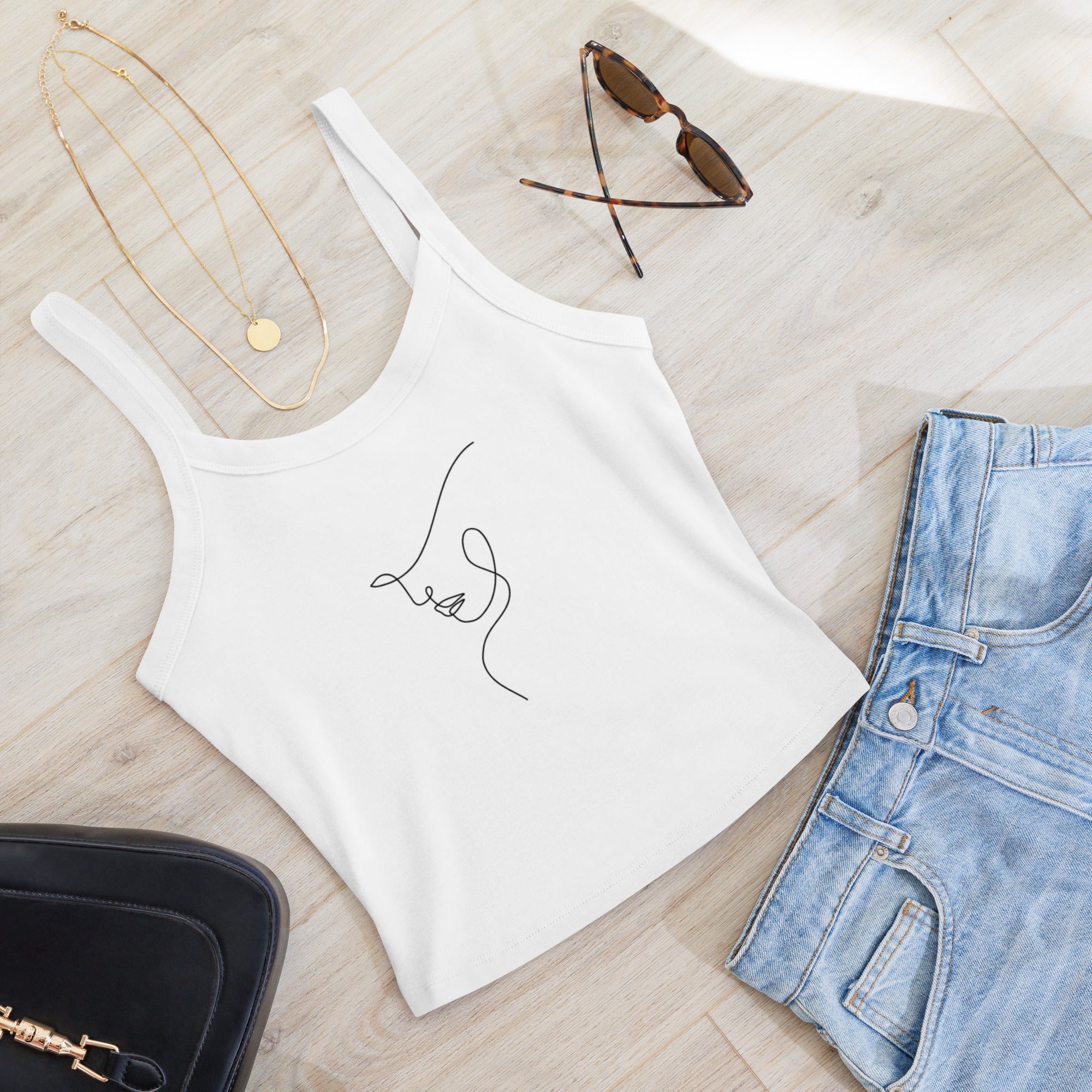 Line Art Face Tank Top - Solid White Blend - The Elise Emporium