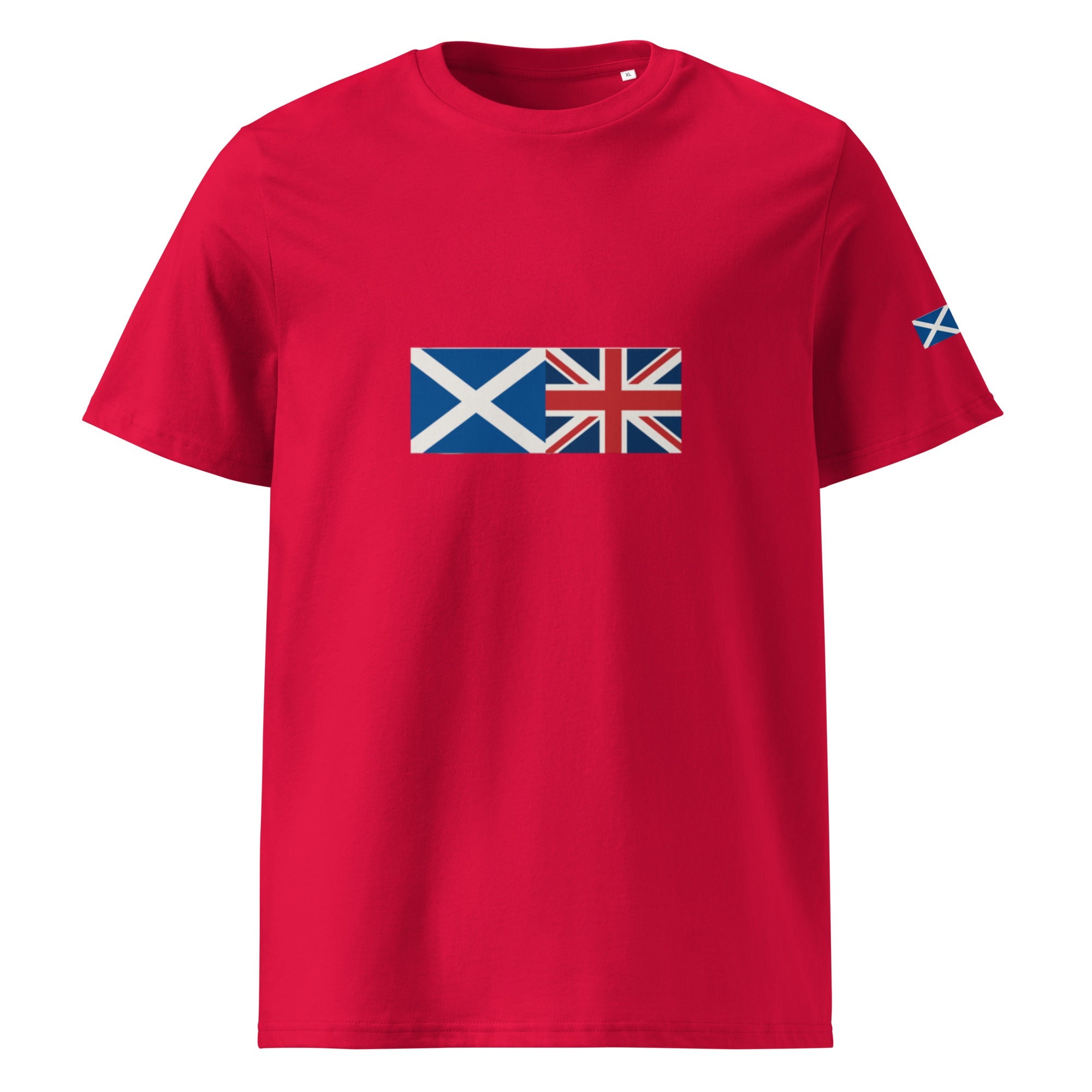 Scotland Flag & Union Jack T-Shirt | Organic Cotton - Red - The Elise Emporium